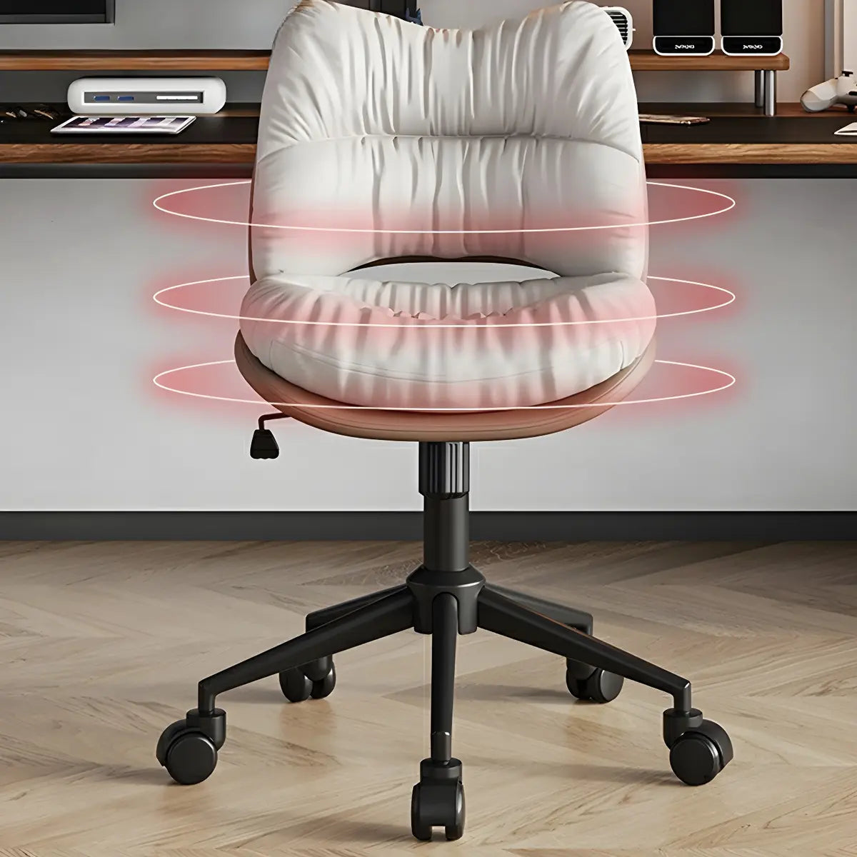 Ergonomic Armless Leather Swivel White Office Chairs Image - 16