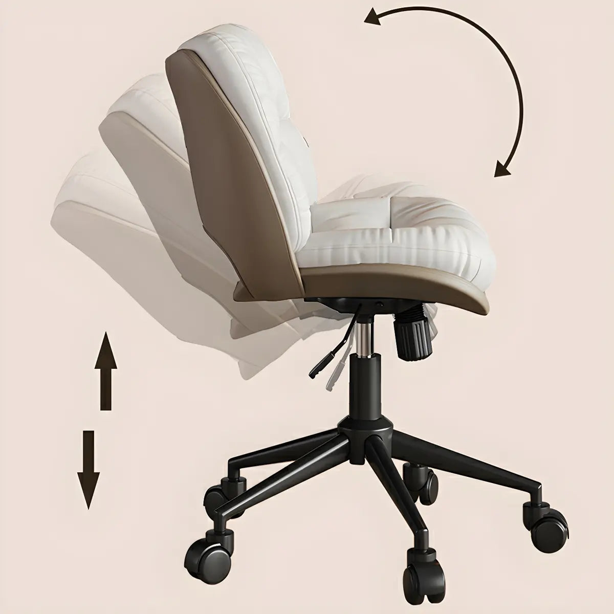 Ergonomic Armless Leather Swivel White Office Chairs Image - 17