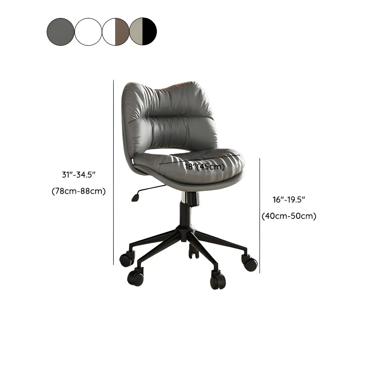 Ergonomic Armless Leather Swivel White Office Chairs 