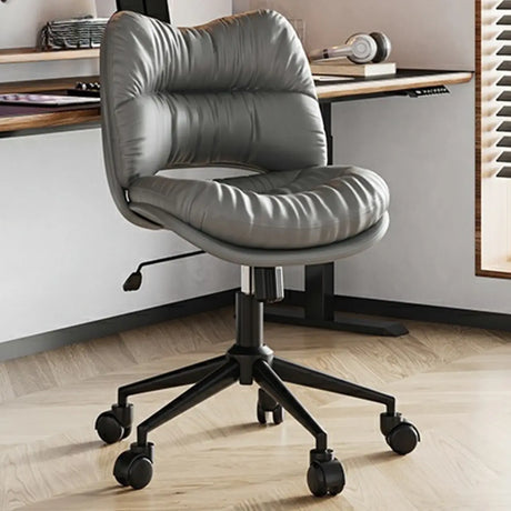 Ergonomic Armless Leather Swivel White Office Chairs Image - 2