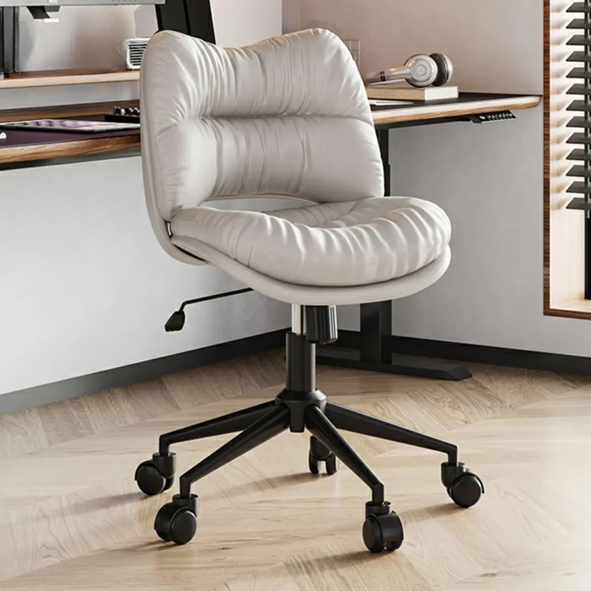 Ergonomic Armless Leather Swivel White Office Chairs Image - 3