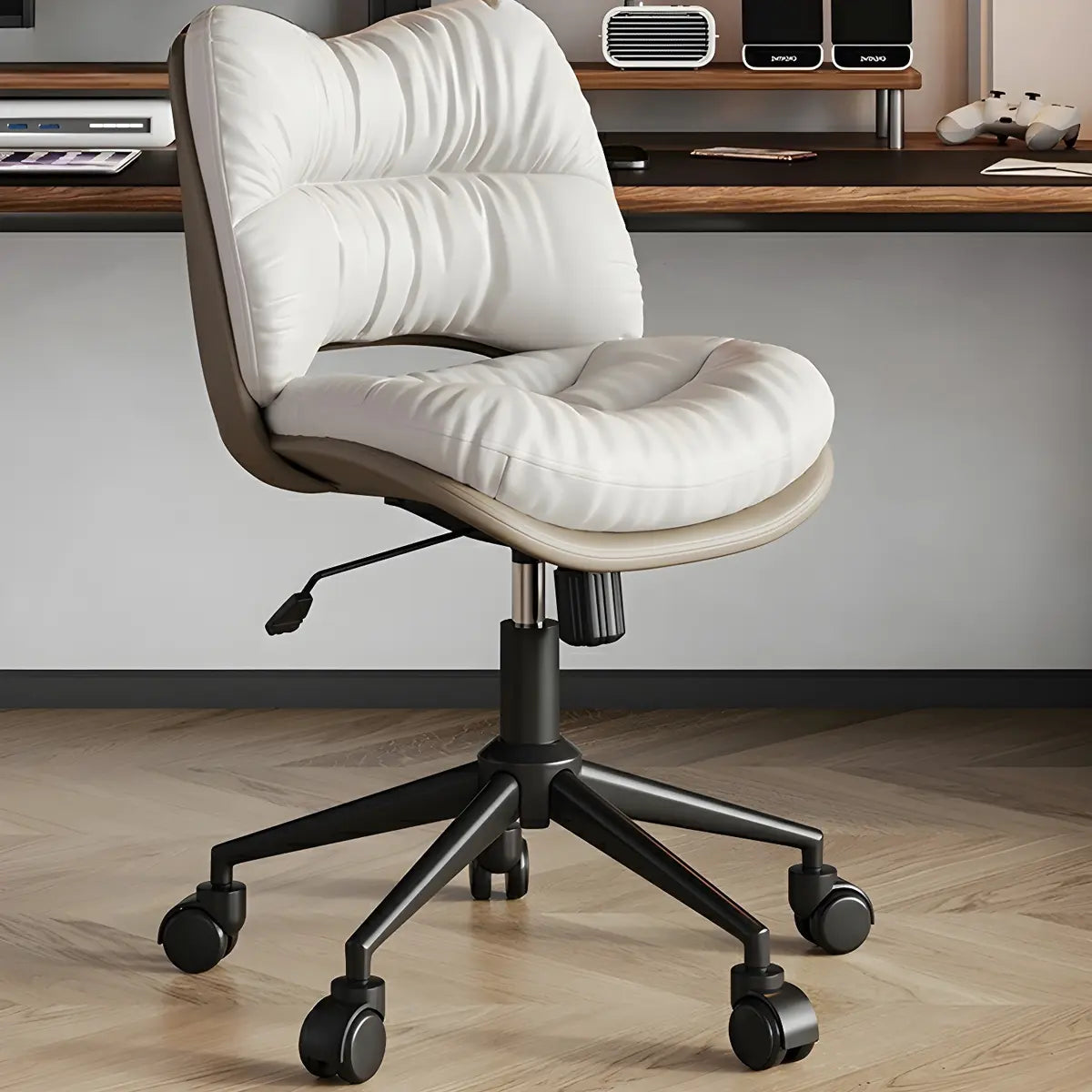 Ergonomic Armless Leather Swivel White Office Chairs Image - 4
