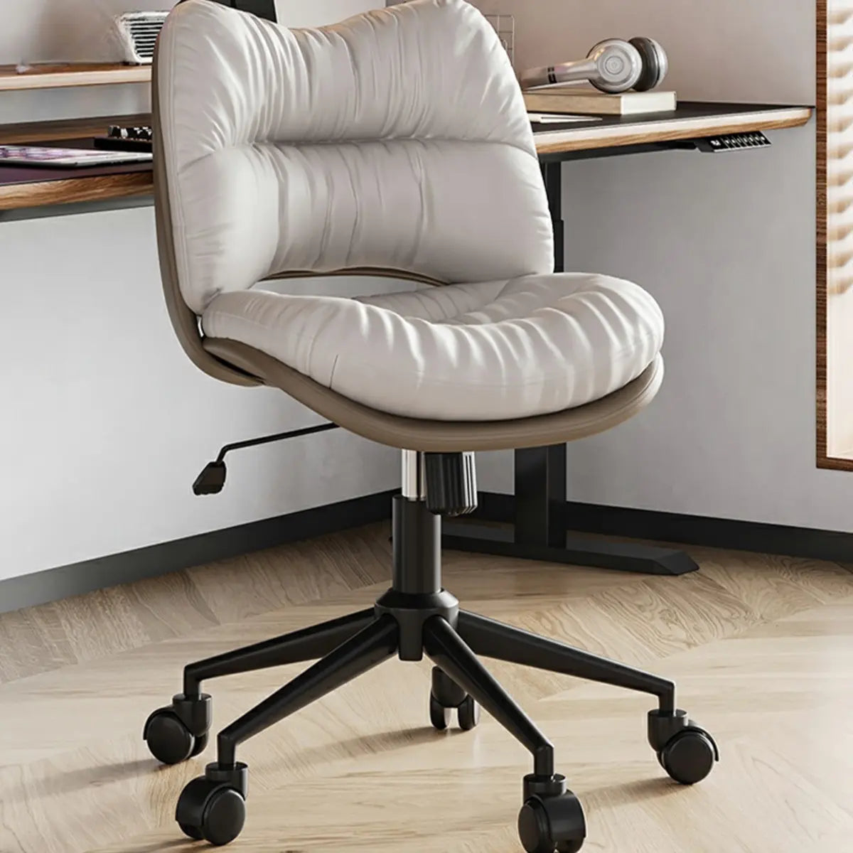 Ergonomic Armless Leather Swivel White Office Chairs Image - 5
