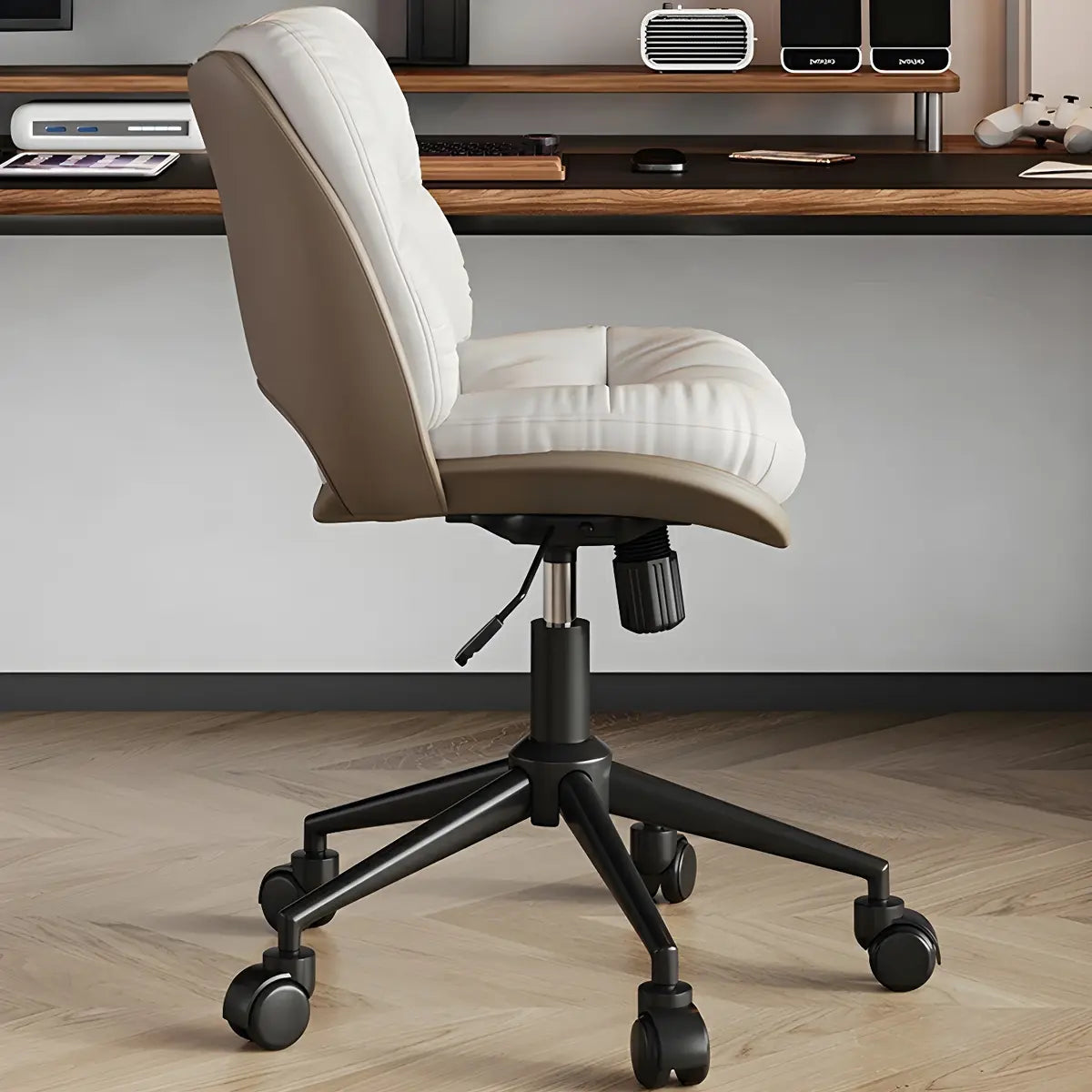 Ergonomic Armless Leather Swivel White Office Chairs Image - 6