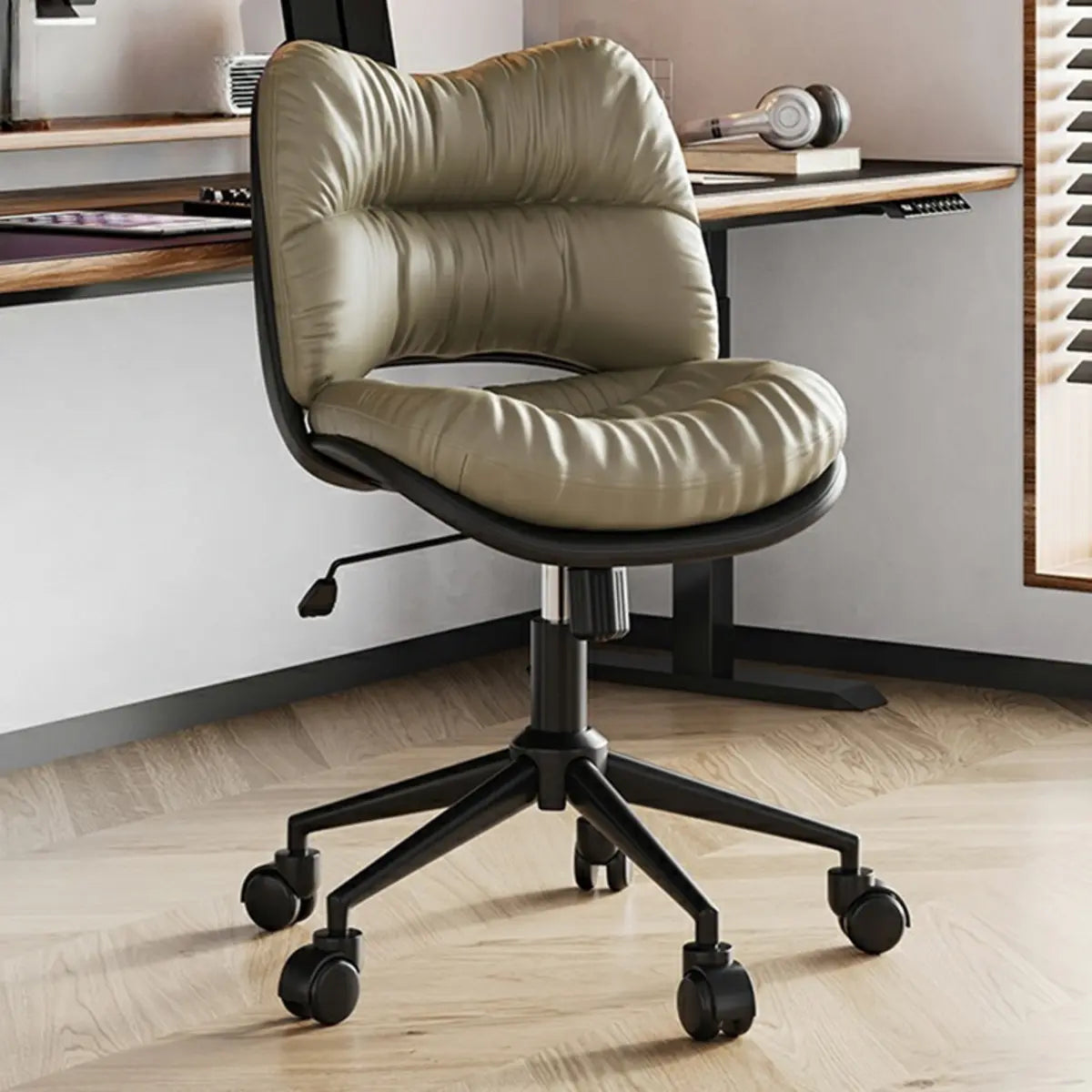 Ergonomic Armless Leather Swivel White Office Chairs Image - 7