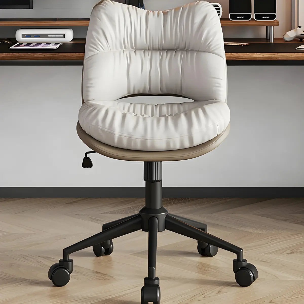 Ergonomic Armless Leather Swivel White Office Chairs Image - 8