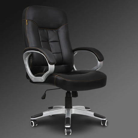 Ergonomic Black Adjustable Leather Swivel Office Chair Image - 1