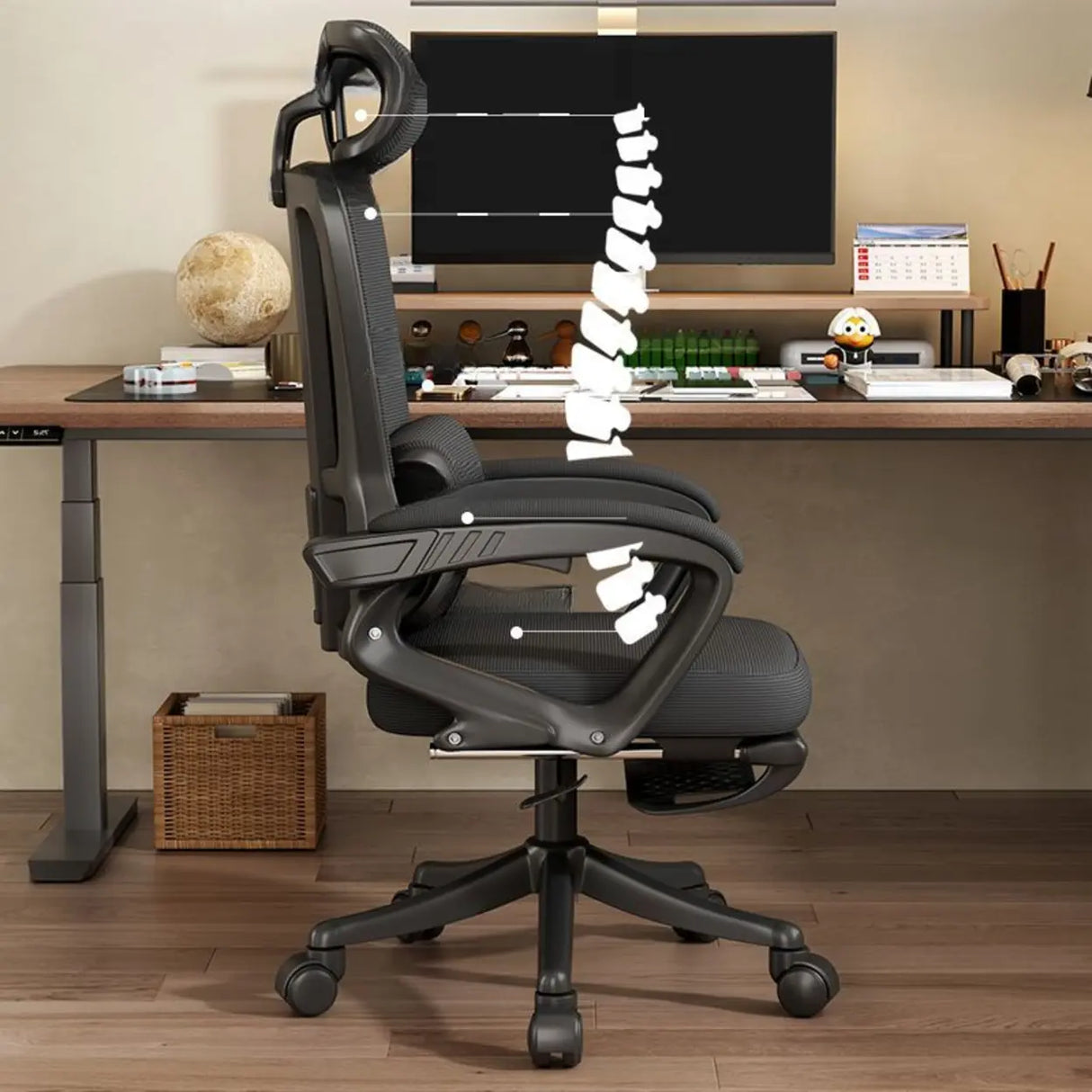 Ergonomic Black Adjustable Mesh Reclining Office Chair Image - 3