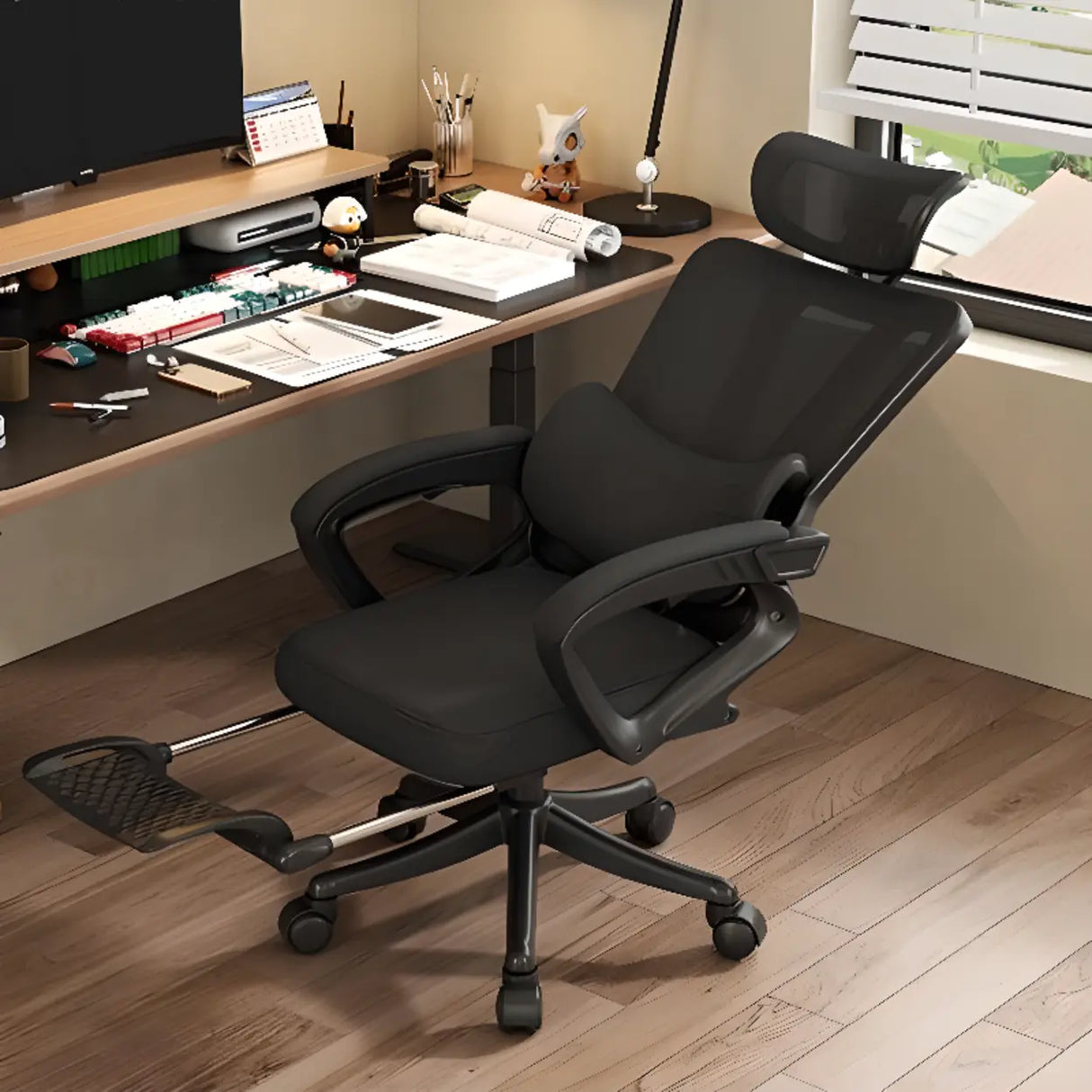 Ergonomic Black Adjustable Mesh Reclining Office Chair Image - 6