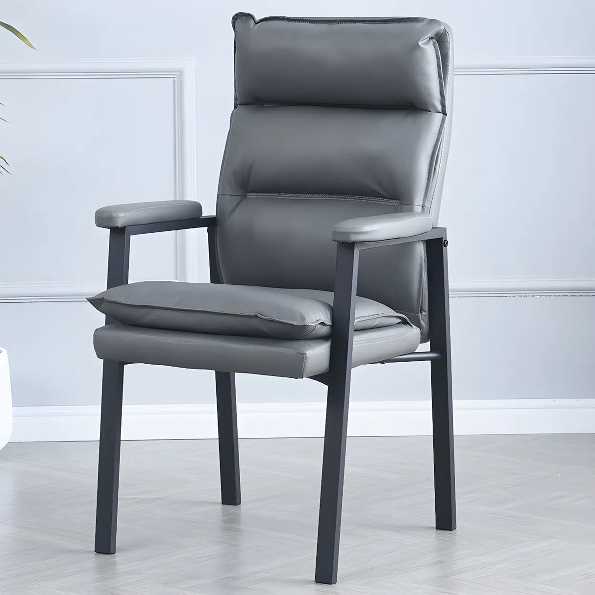 Ergonomic Black Modern High-Back Leather Office Chair Image - 10