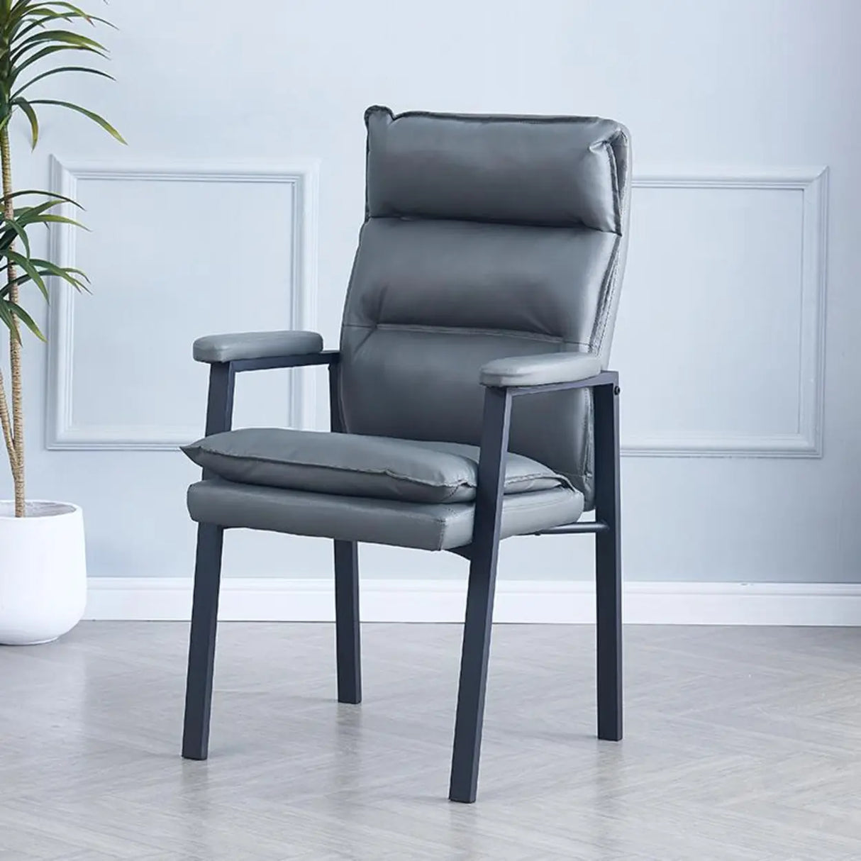 Ergonomic Black Modern High-Back Leather Office Chair Image - 11
