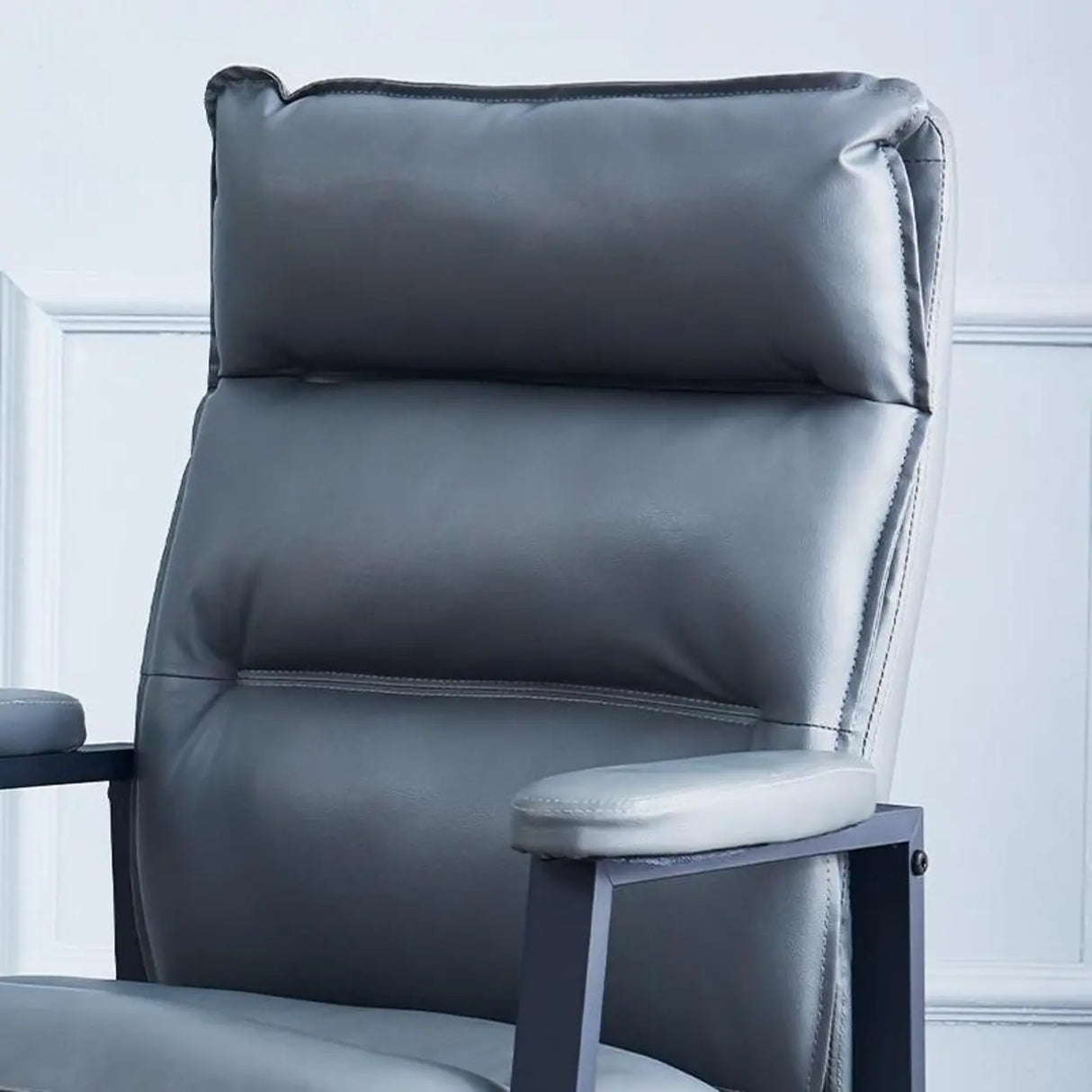 Ergonomic Black Modern High-Back Leather Office Chair Image - 12