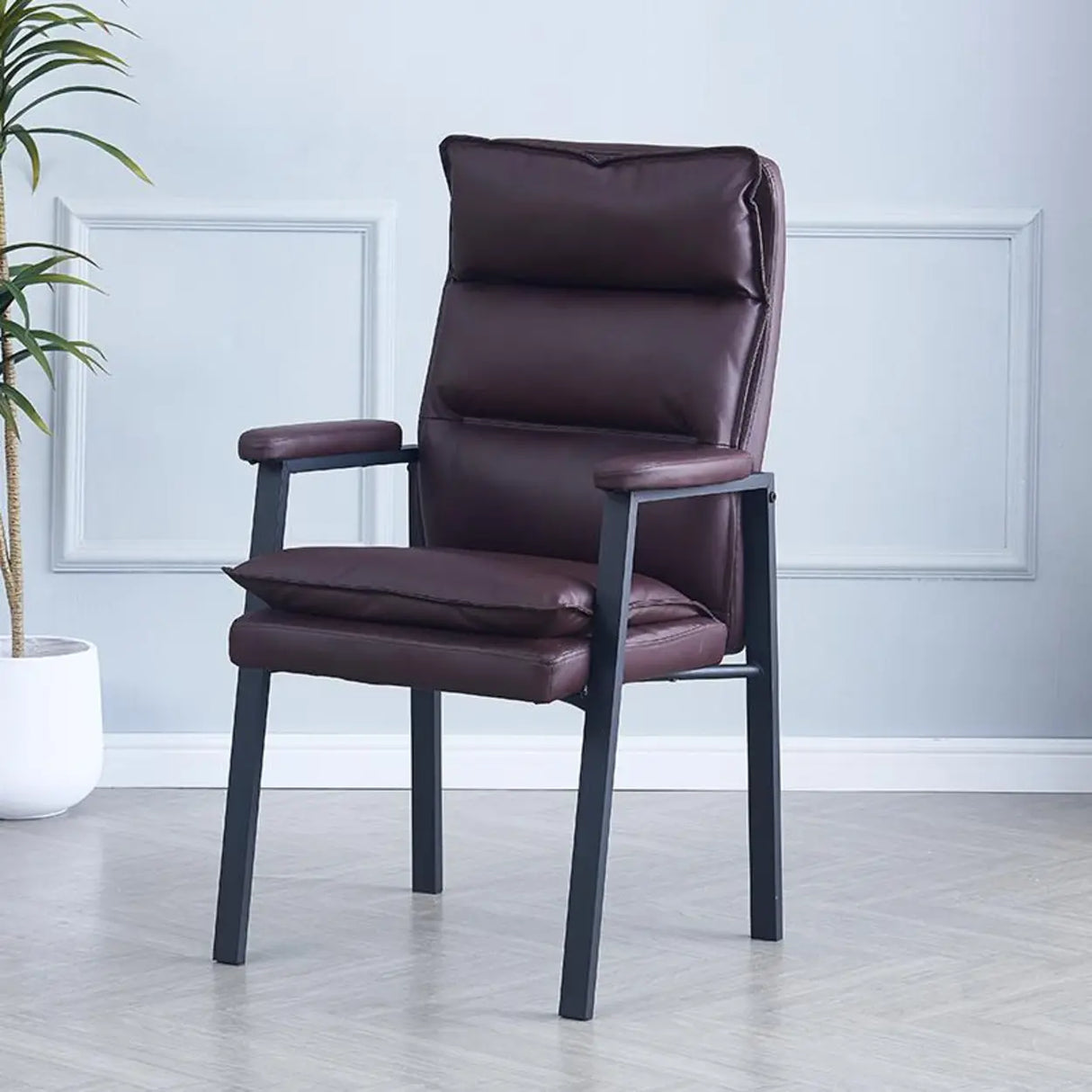 Ergonomic Black Modern High-Back Leather Office Chair Image - 13