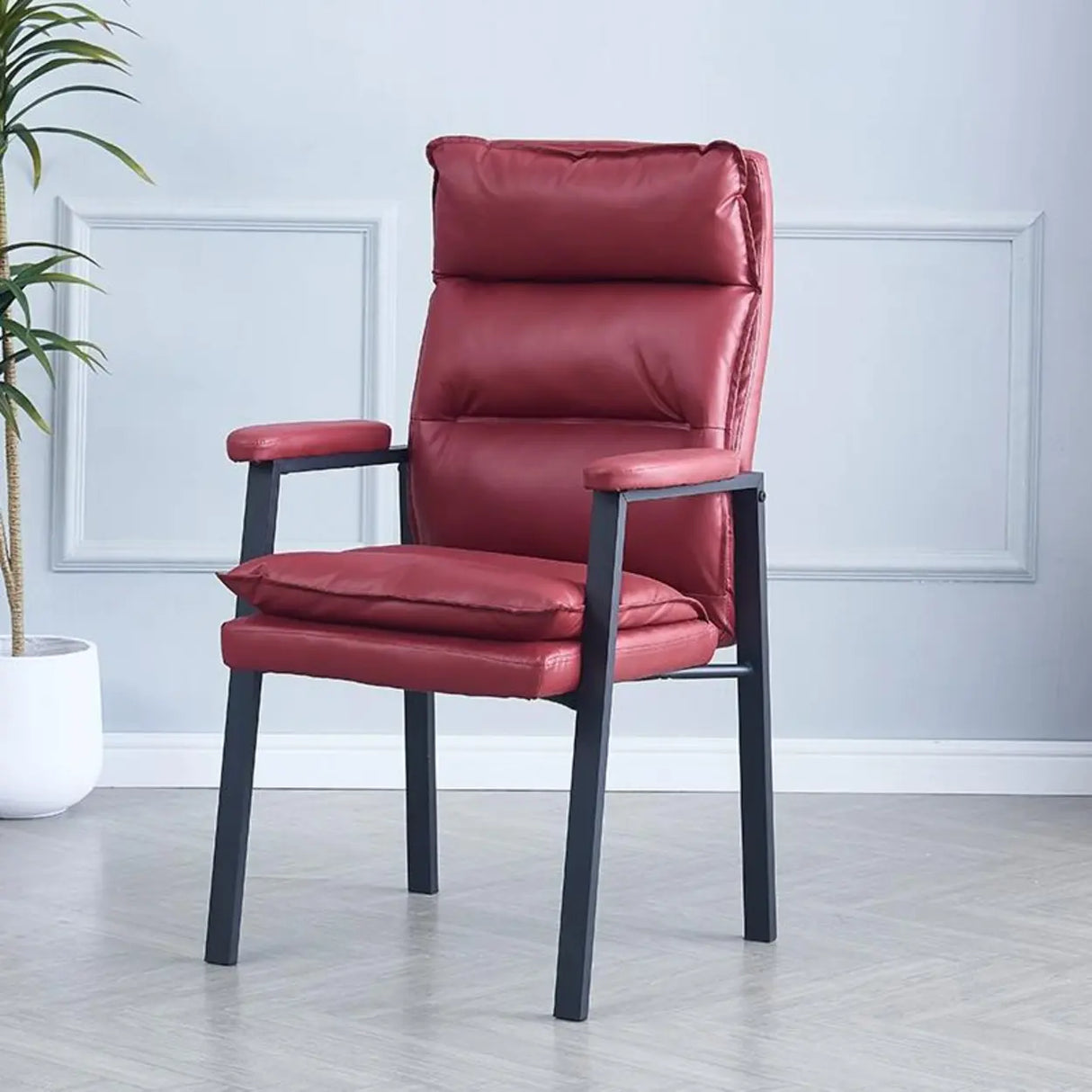 Ergonomic Black Modern High-Back Leather Office Chair Image - 15