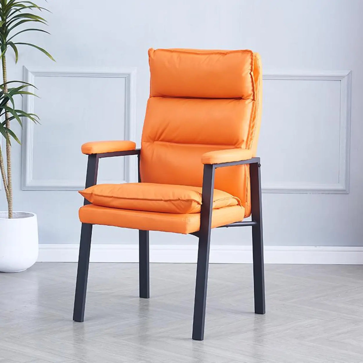 Ergonomic Black Modern High-Back Leather Office Chair Image - 19