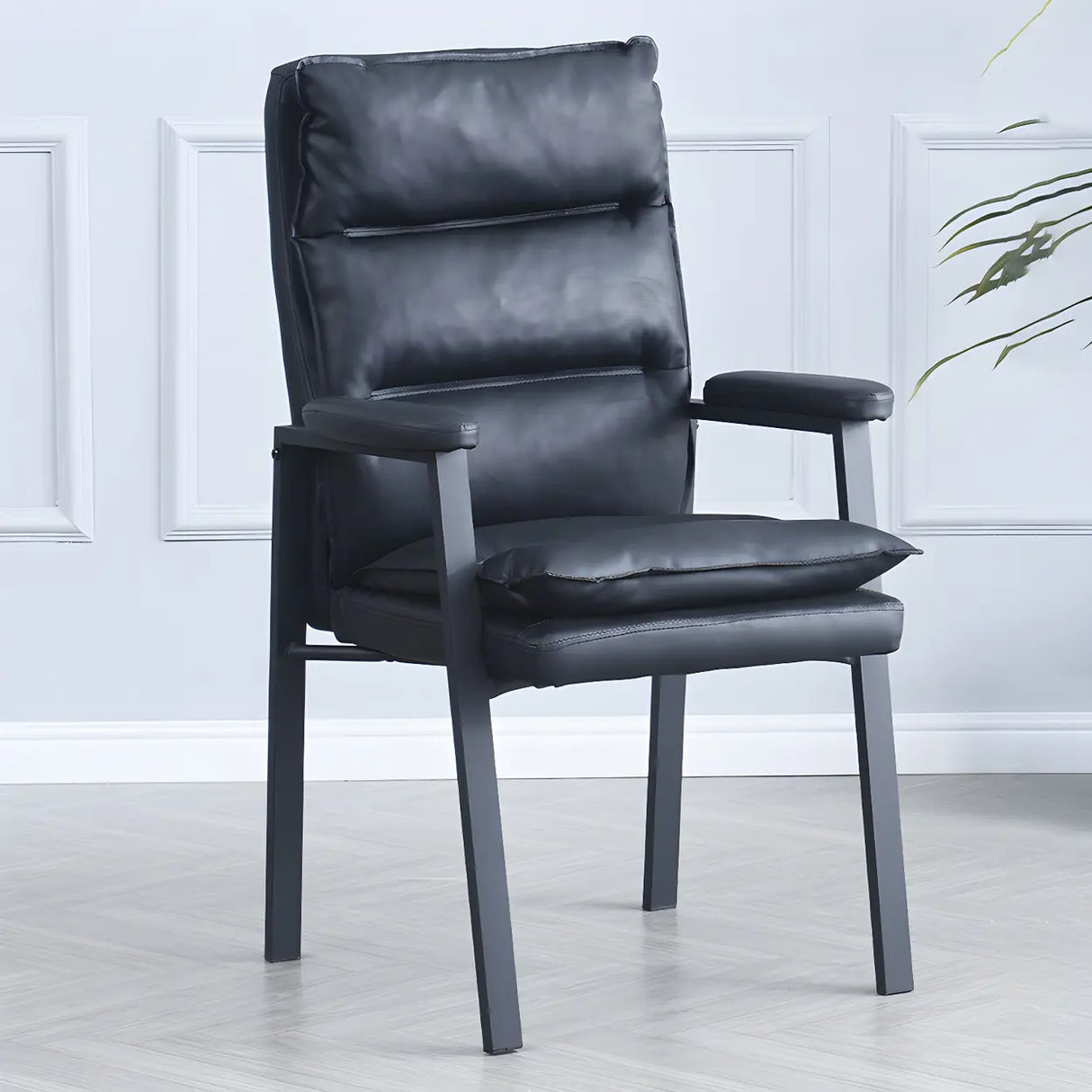 Ergonomic Black Modern High-Back Leather Office Chair Image - 22