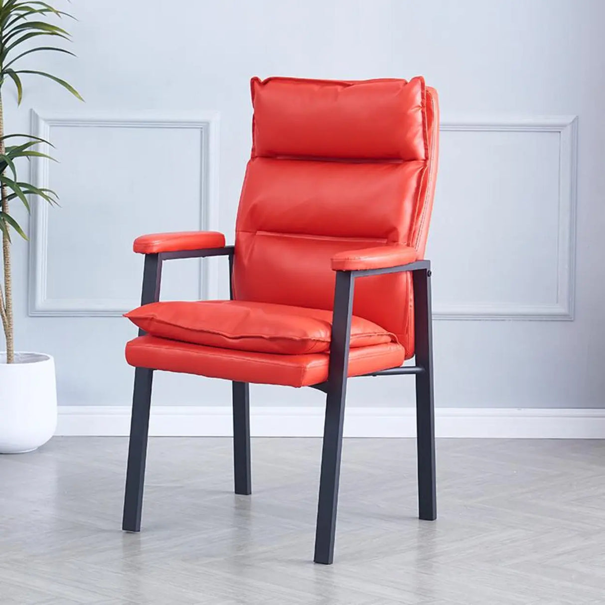 Ergonomic Black Modern High-Back Leather Office Chair Image - 4