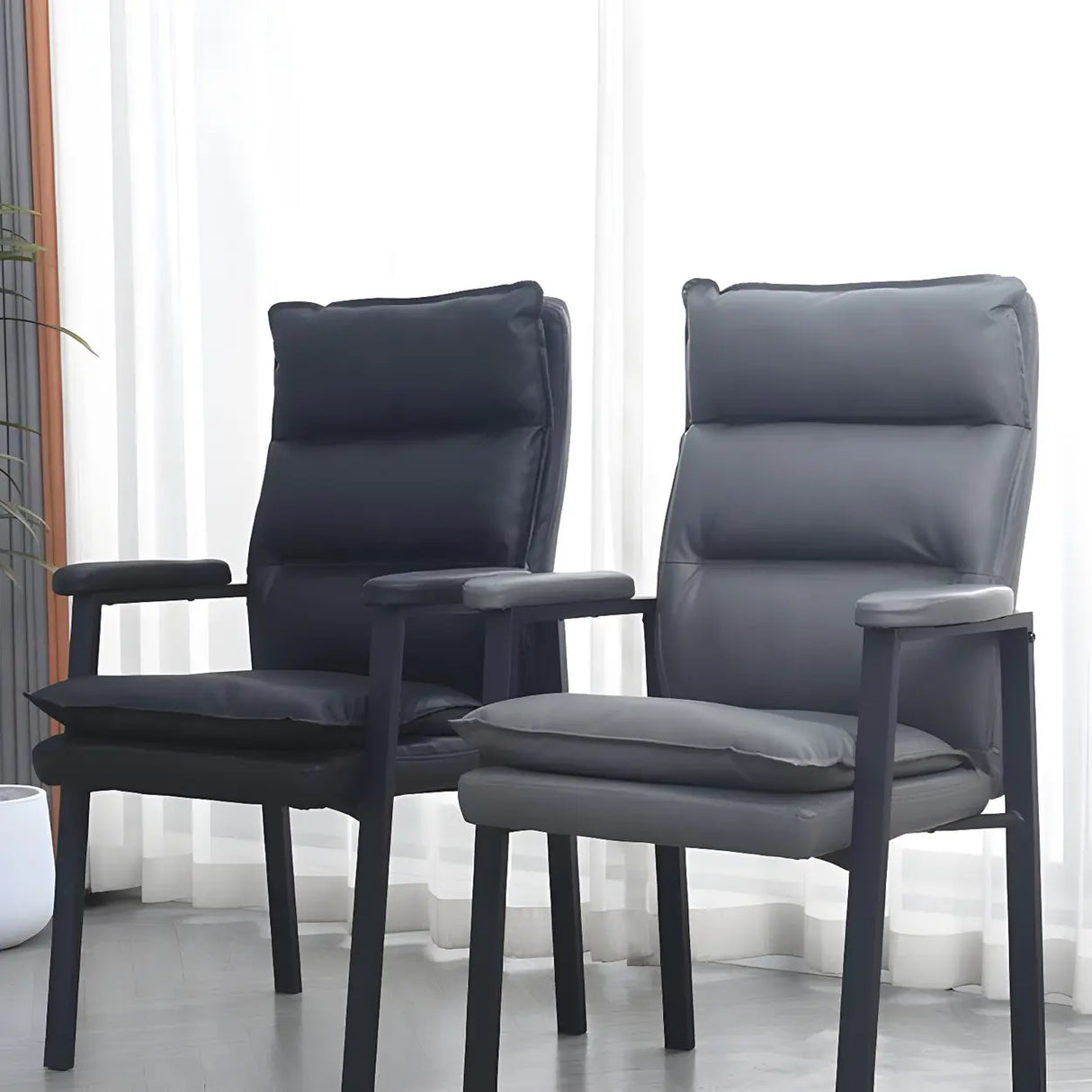 Ergonomic Black Modern High-Back Leather Office Chair Image - 5