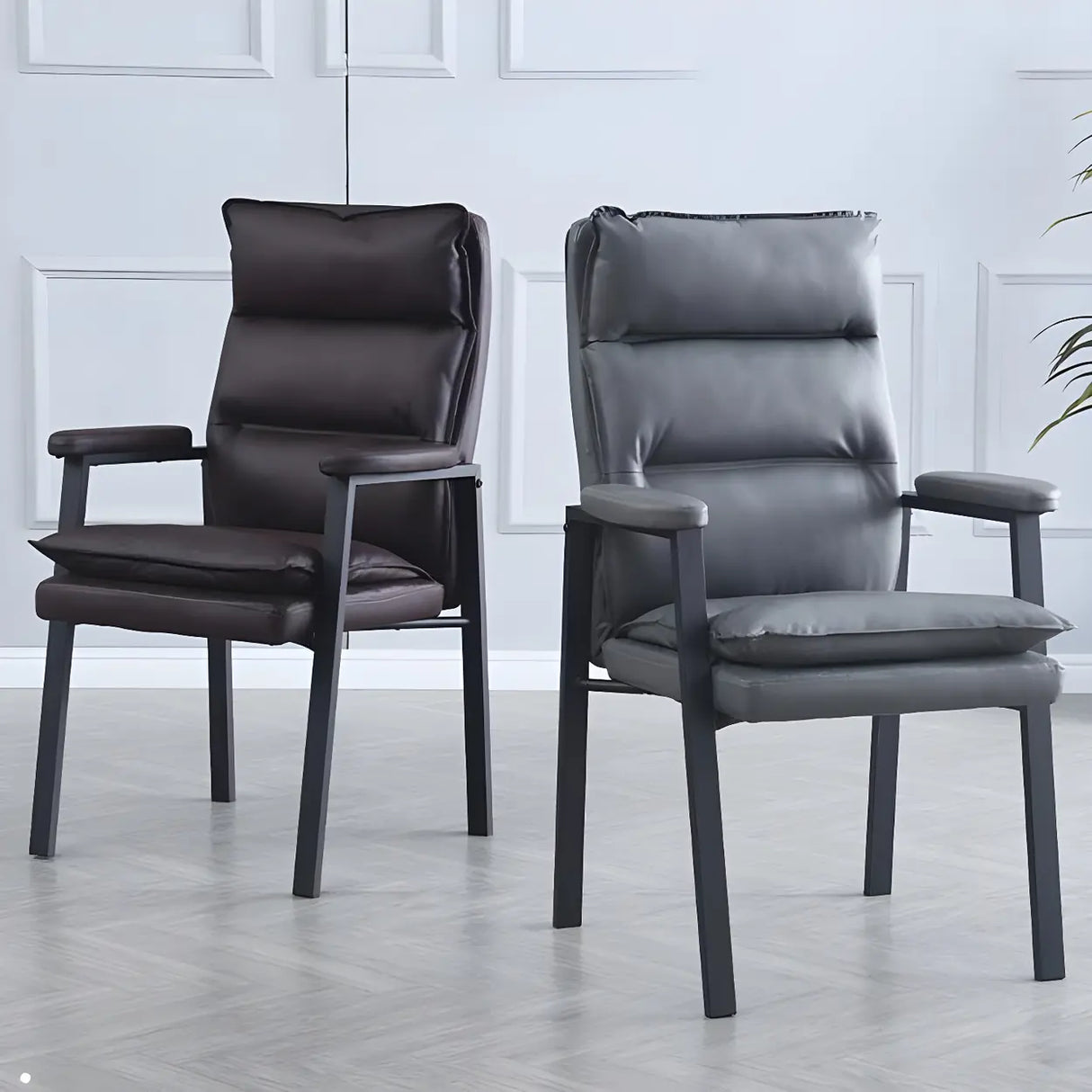Ergonomic Black Modern High-Back Leather Office Chair Image - 7
