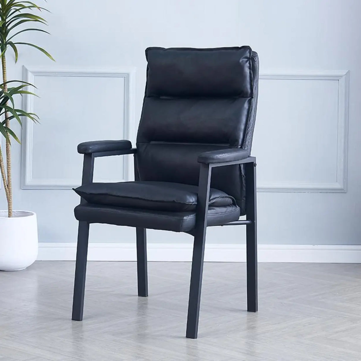 Ergonomic Black Modern High-Back Leather Office Chair Image - 9