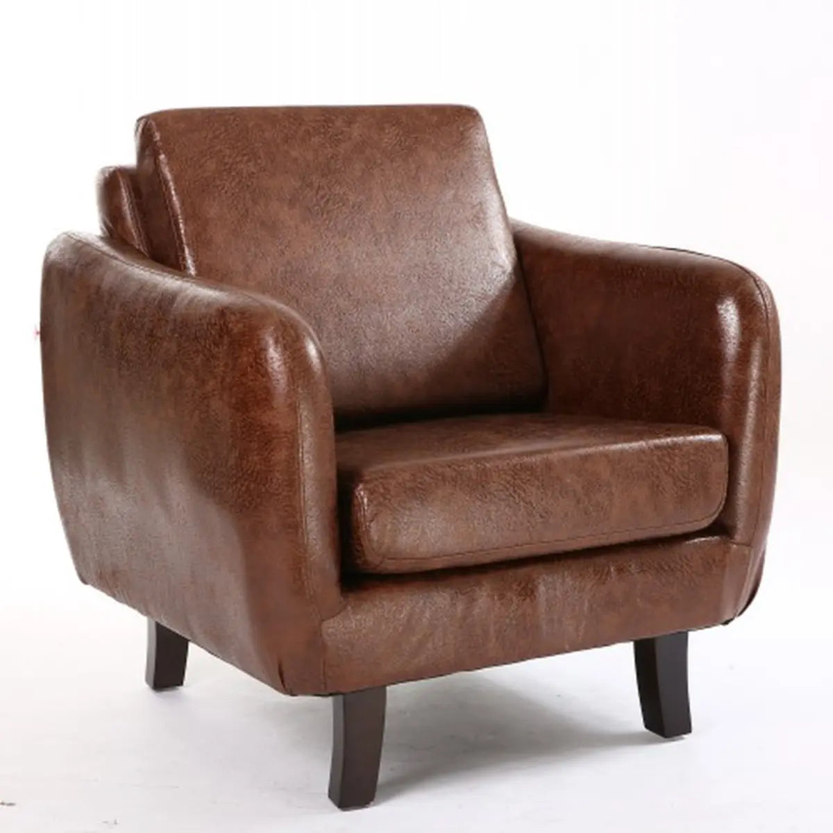 Ergonomic Brown Linen Loose Back Wood Frame Arm Chair Image - 12