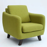 Ergonomic Brown Linen Loose Back Wood Frame Arm Chair Image - 21