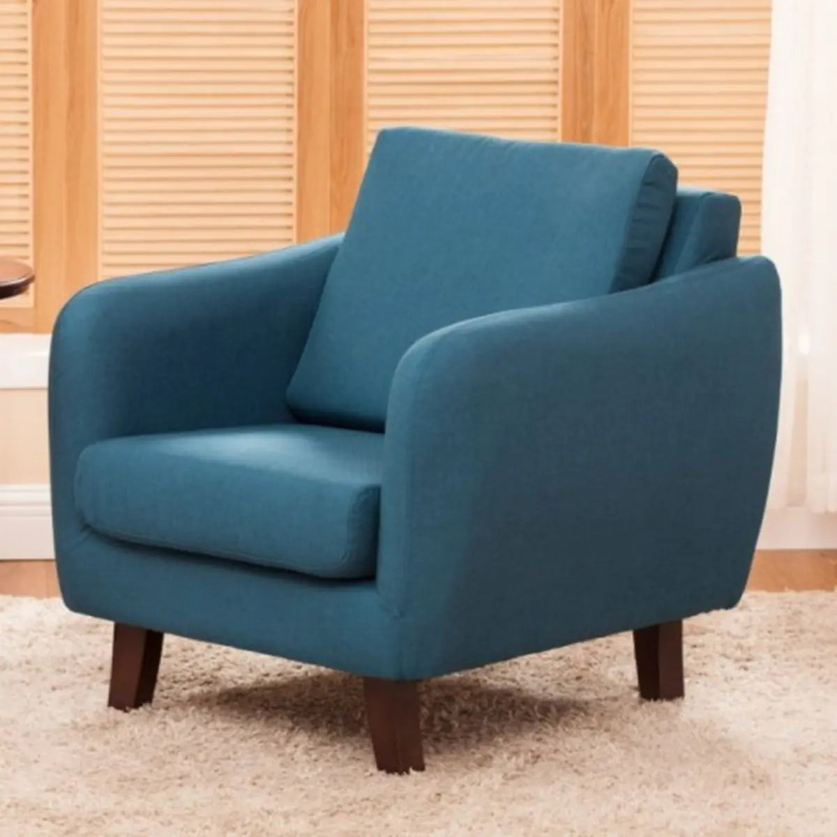 Ergonomic Brown Linen Loose Back Wood Frame Arm Chair Image - 24