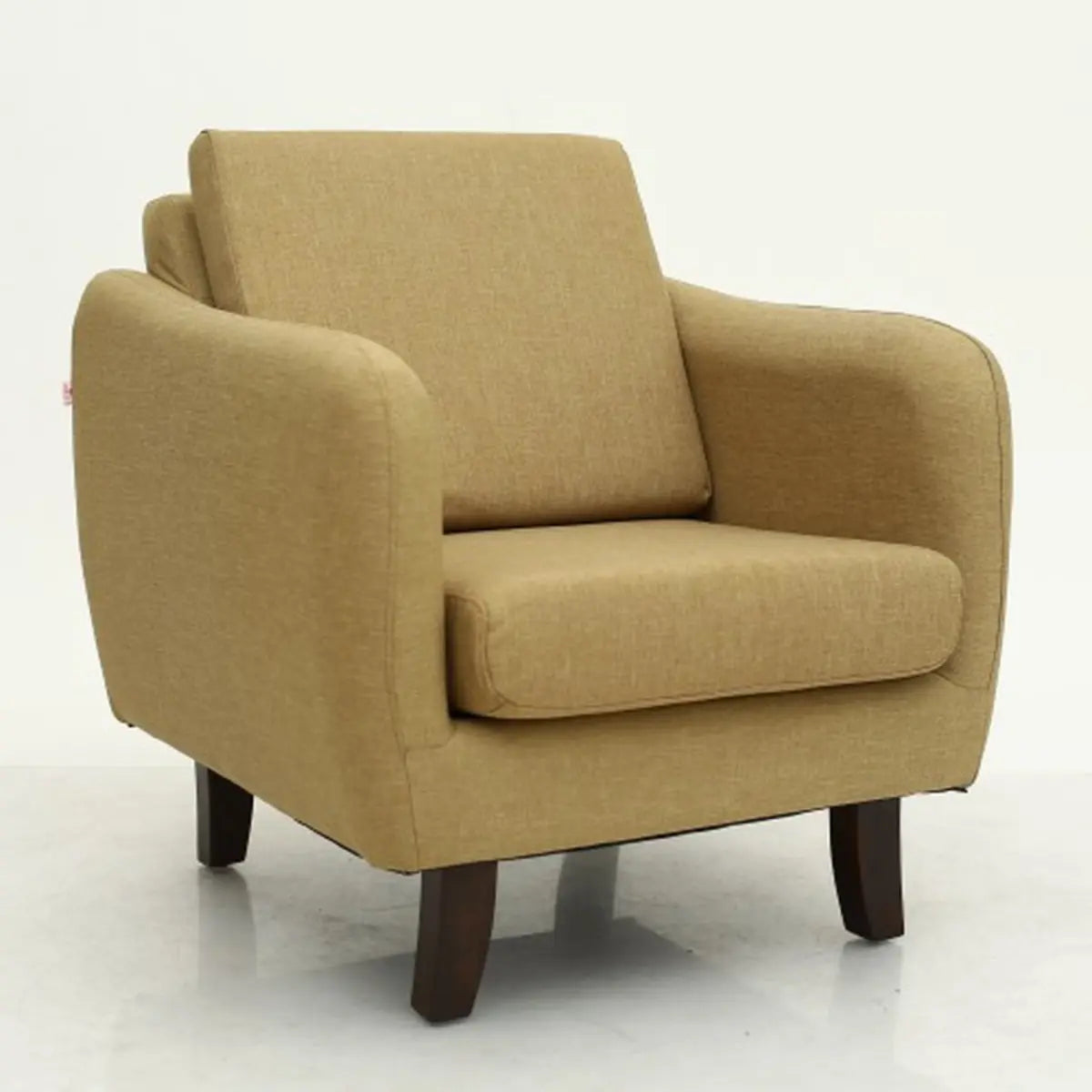 Ergonomic Brown Linen Loose Back Wood Frame Arm Chair Image - 26