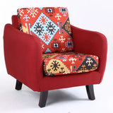 Ergonomic Brown Linen Loose Back Wood Frame Arm Chair Image - 3