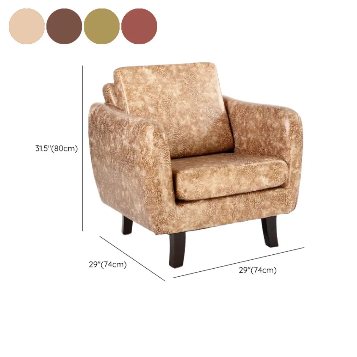 Ergonomic Brown Linen Loose Back Wood Frame Arm Chair 