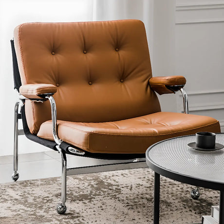 Ergonomic Brown Silicone Rubber Tufted Back Arm Chair Image - 1