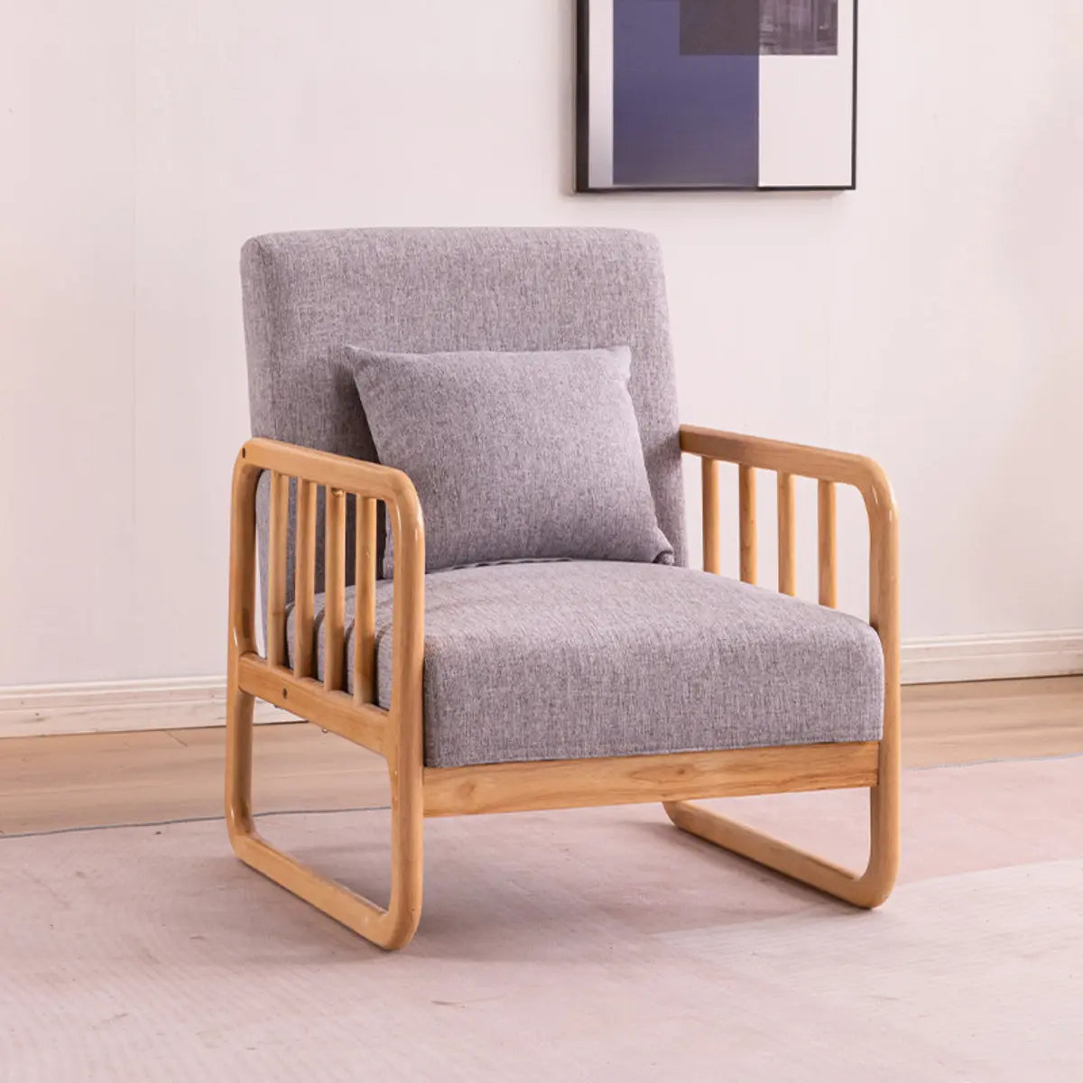 Ergonomic Gray Cotton Linen Sled Arm Chair with Pillow Image - 3
