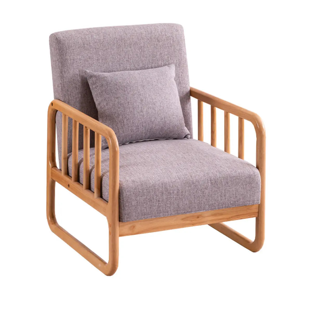 Ergonomic Gray Cotton Linen Sled Arm Chair with Pillow Image - 5