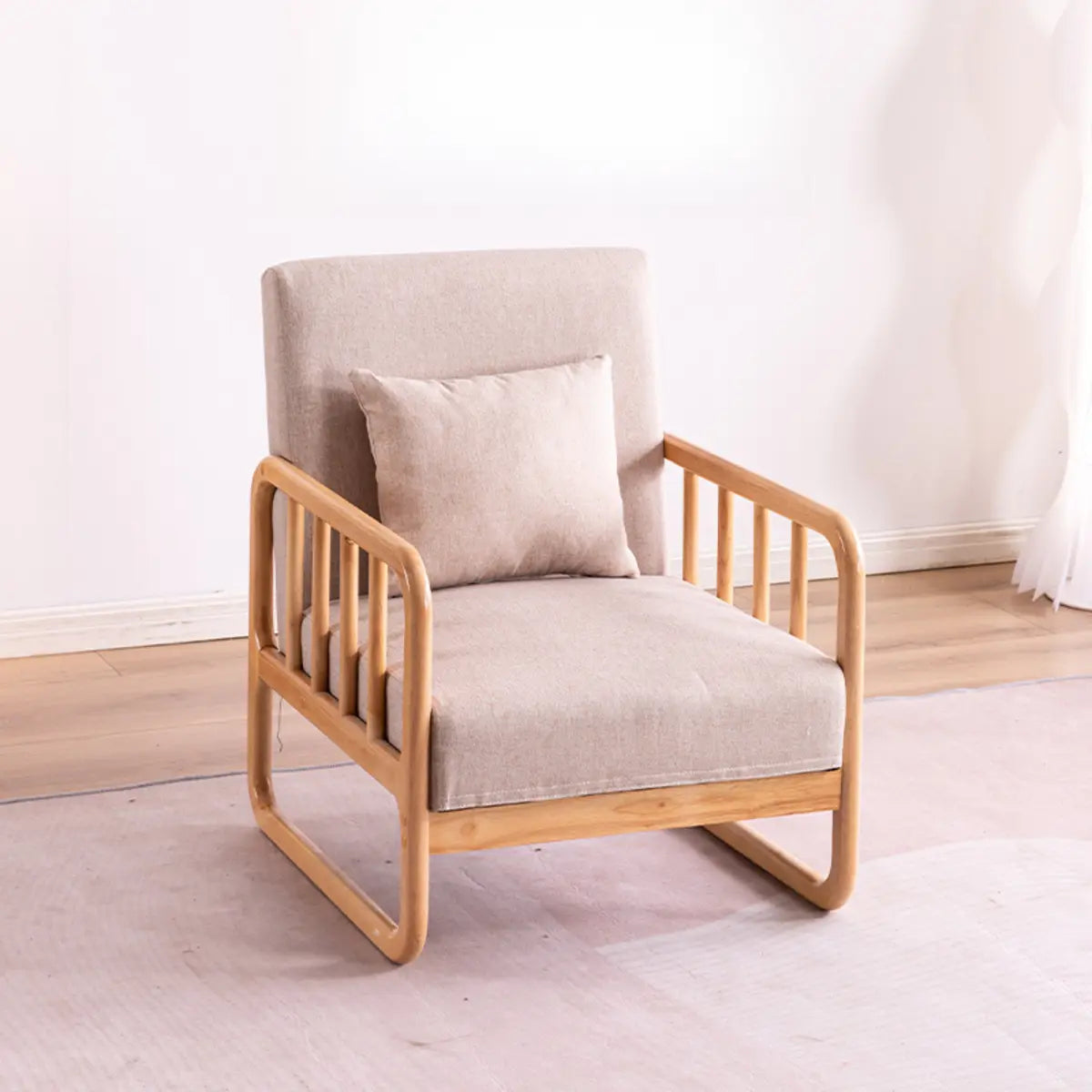 Ergonomic Gray Cotton Linen Sled Arm Chair with Pillow Image - 6