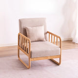 Ergonomic Gray Cotton Linen Sled Arm Chair with Pillow Image - 6