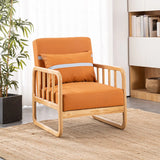 Ergonomic Gray Cotton Linen Sled Arm Chair with Pillow Image - 7