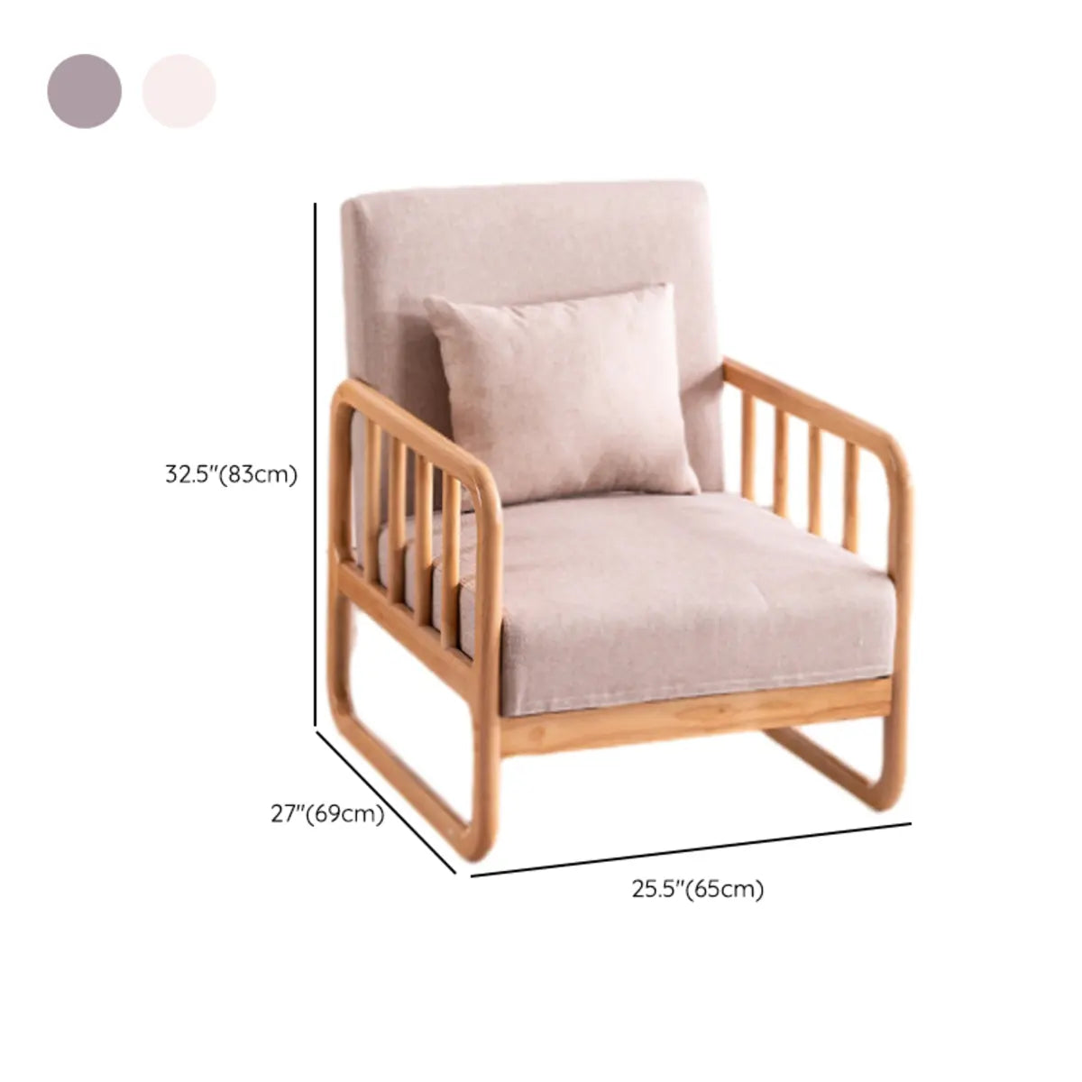 Ergonomic Gray Cotton Linen Sled Arm Chair with Pillow 