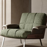 Ergonomic Green Cotton Linen Flared Arm Lounge Chair Image - 10