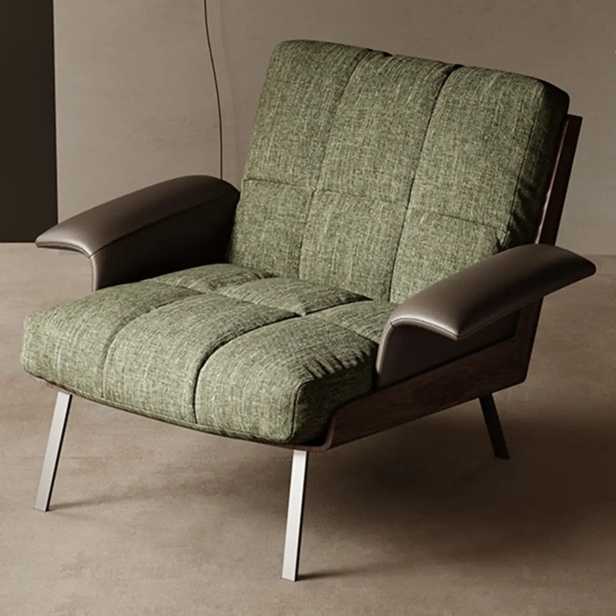 Ergonomic Green Cotton Linen Flared Arm Lounge Chair Image - 5