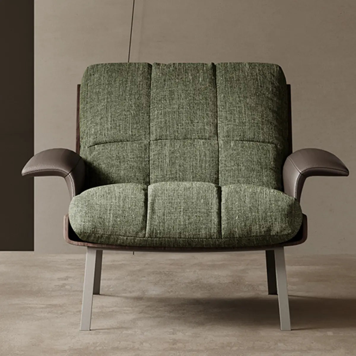 Ergonomic Green Cotton Linen Flared Arm Lounge Chair Image - 6