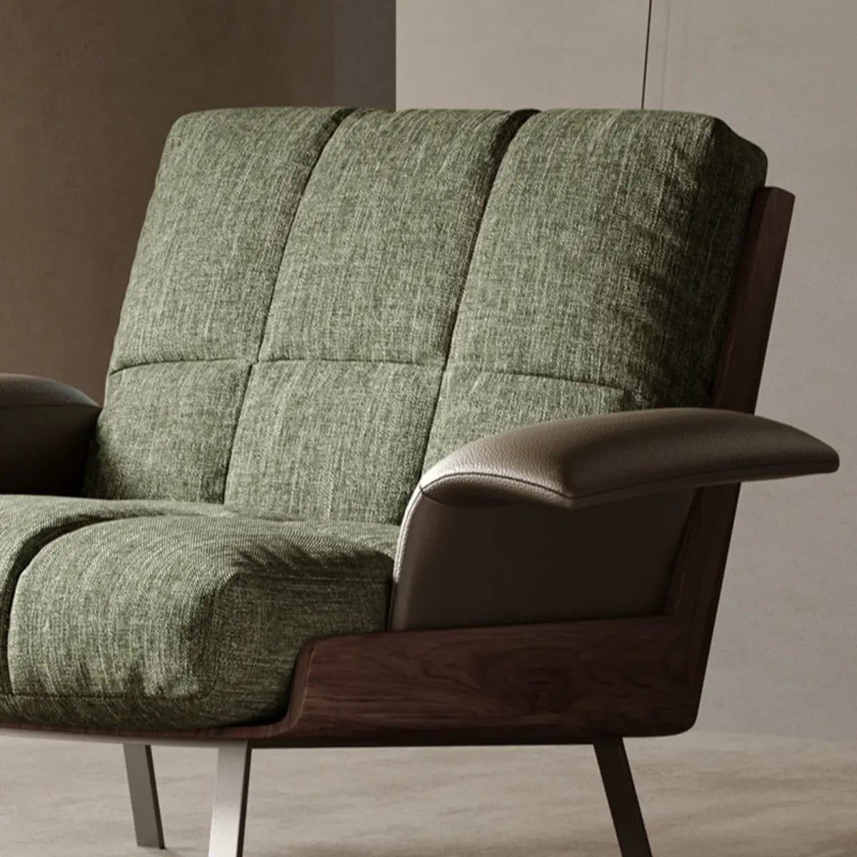 Ergonomic Green Cotton Linen Flared Arm Lounge Chair Image - 9