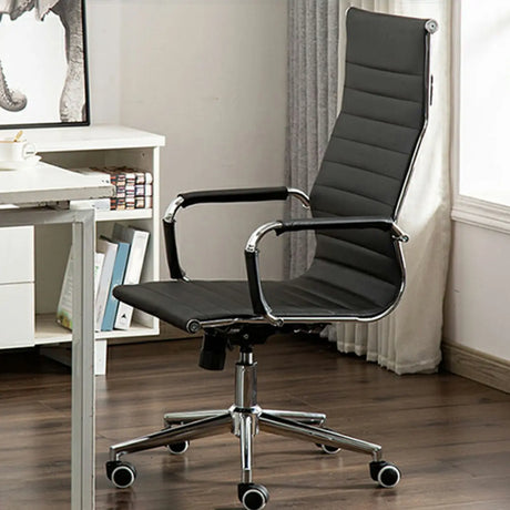 Ergonomic High-Back Black Mesh Leather Office Chair Image - 1