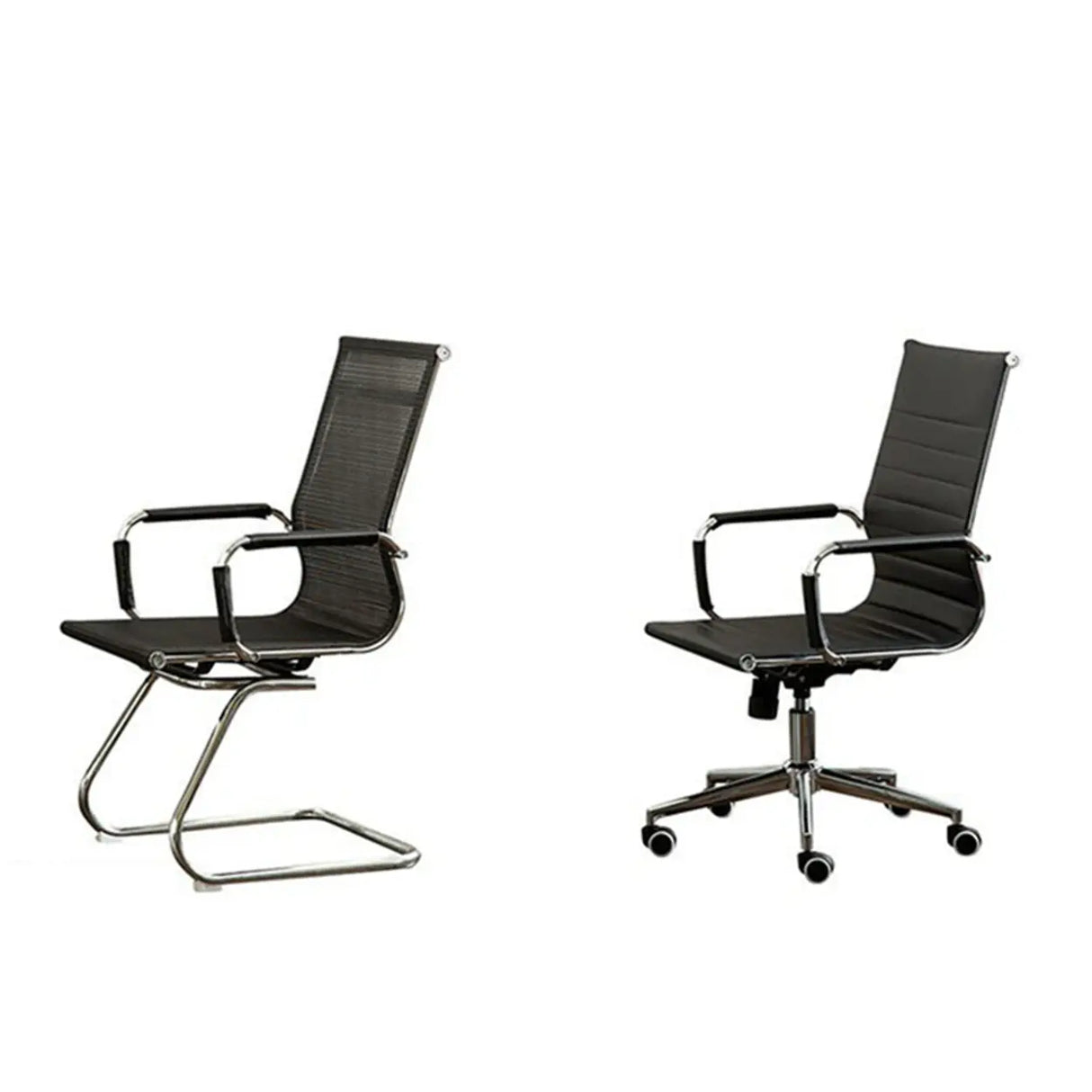 Ergonomic High-Back Black Mesh Leather Office Chair Image - 10