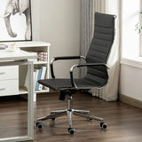 Ergonomic High-Back Black Mesh Leather Office Chair Image - 15