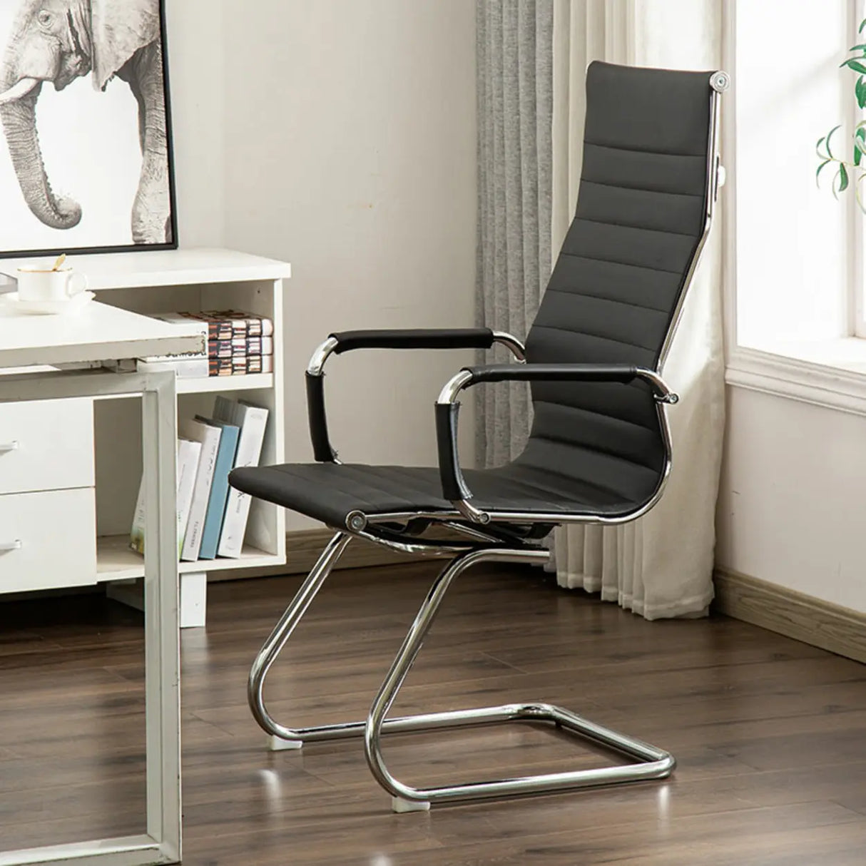 Ergonomic High-Back Black Mesh Leather Office Chair Image - 18