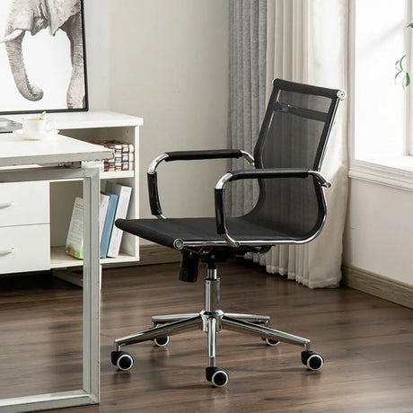 Ergonomic High-Back Black Mesh Leather Office Chair Image - 2