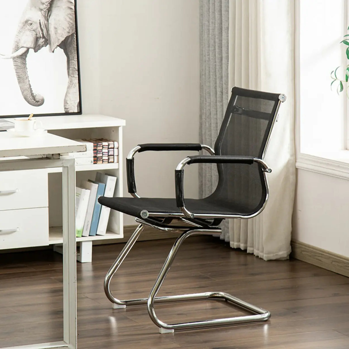 Ergonomic High-Back Black Mesh Leather Office Chair Image - 5
