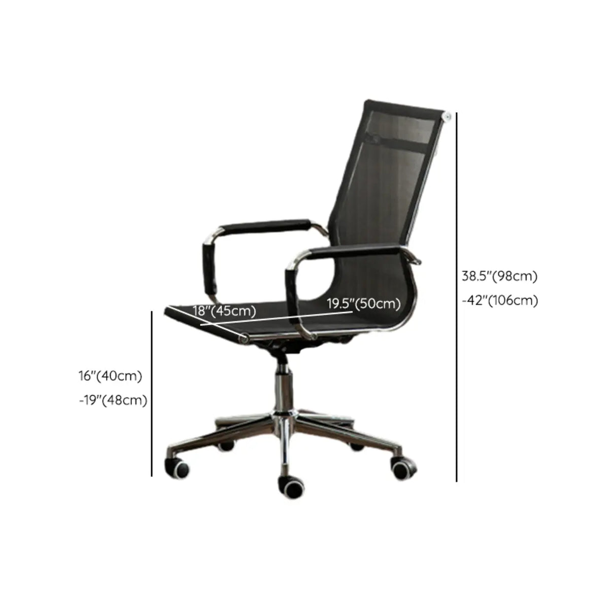 Ergonomic High-Back Black Mesh Leather Office Chair Image - 27