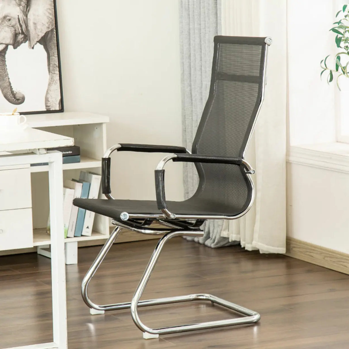 Ergonomic High-Back Black Mesh Leather Office Chair Image - 9
