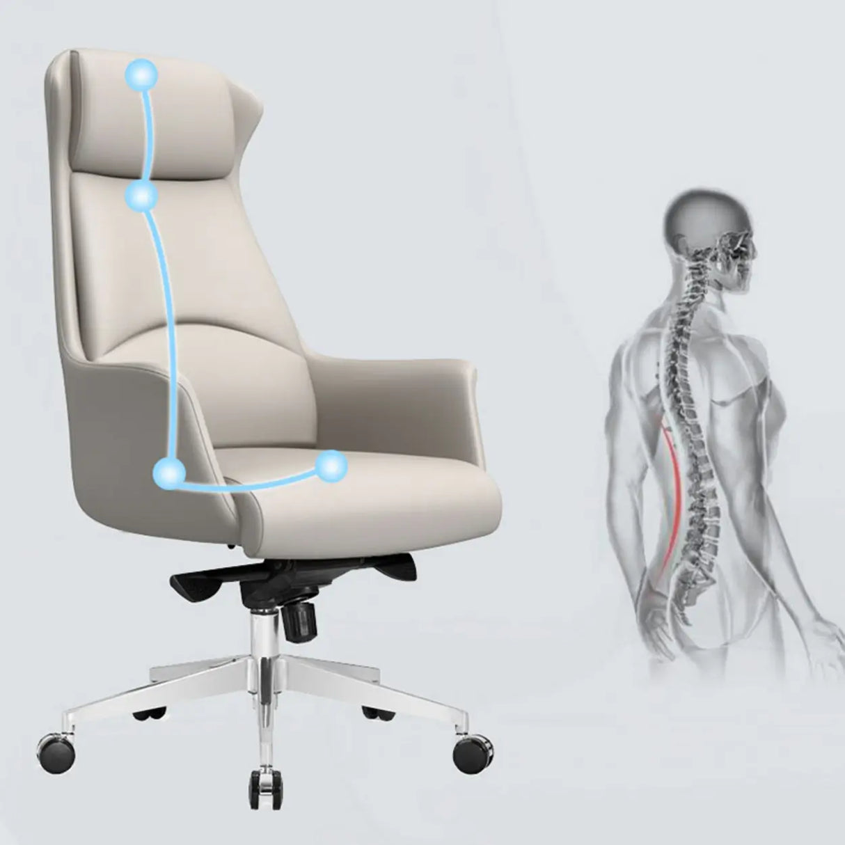 Ergonomic High-Back Leather Silver Frame Office Chair Image - 1